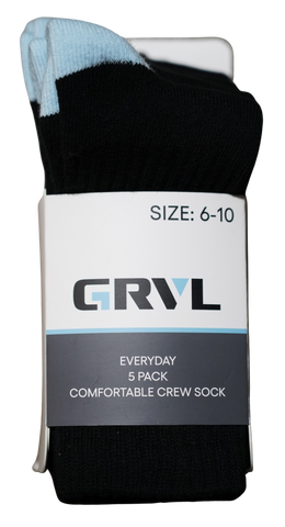 GRVL Ladies Everyday Crew Sock pandex (5 Pack) GRVL-S8