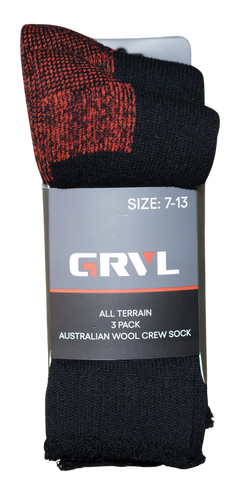GRVL All Terrain Aust Wool Crew Sock (3 Pack) GRVL-S1